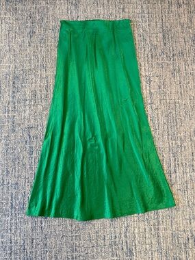 Aritzia Green Satin Midi Skirt